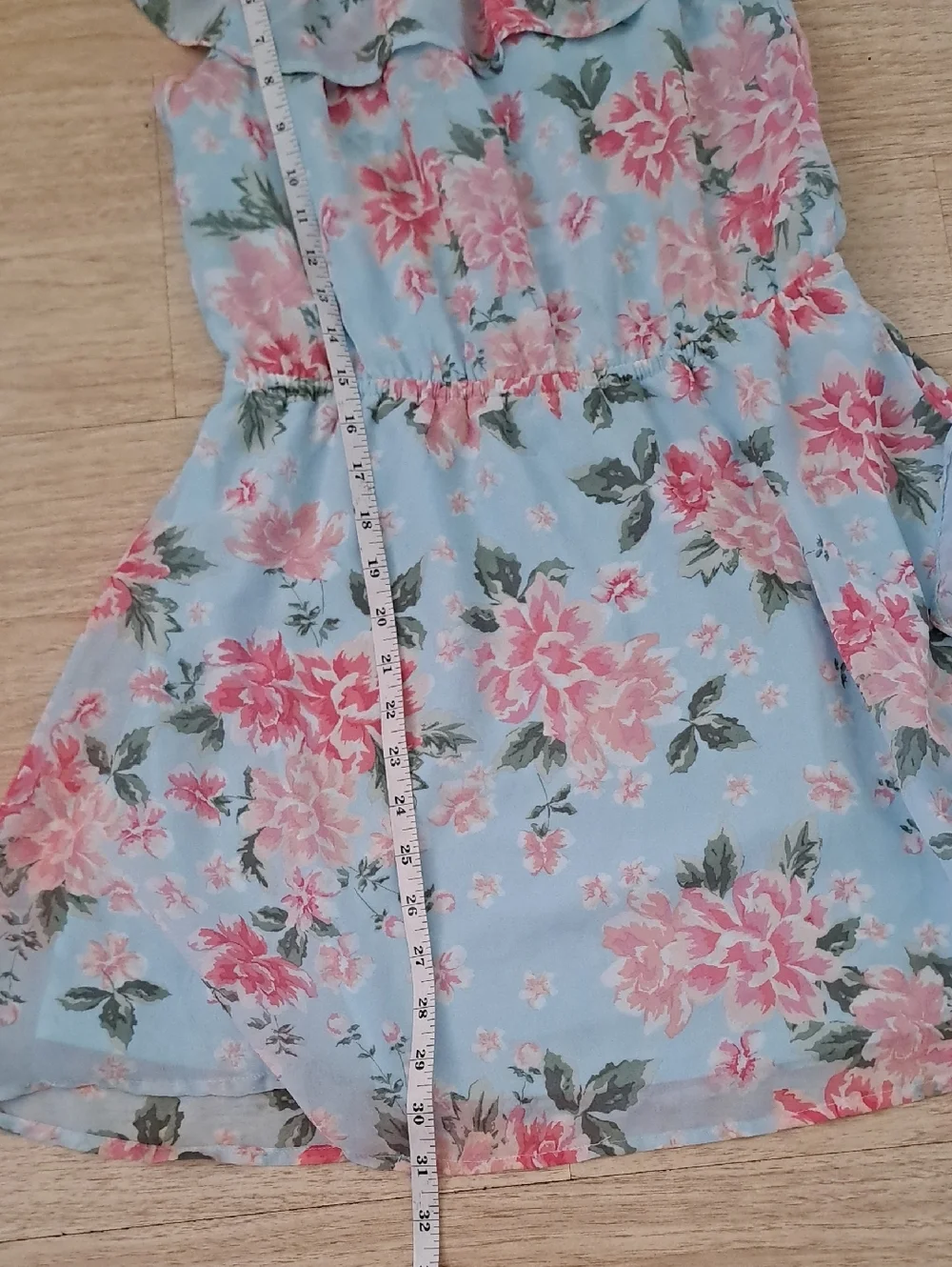 Place Light Blue Floral Ruffle-Sleeve Dress